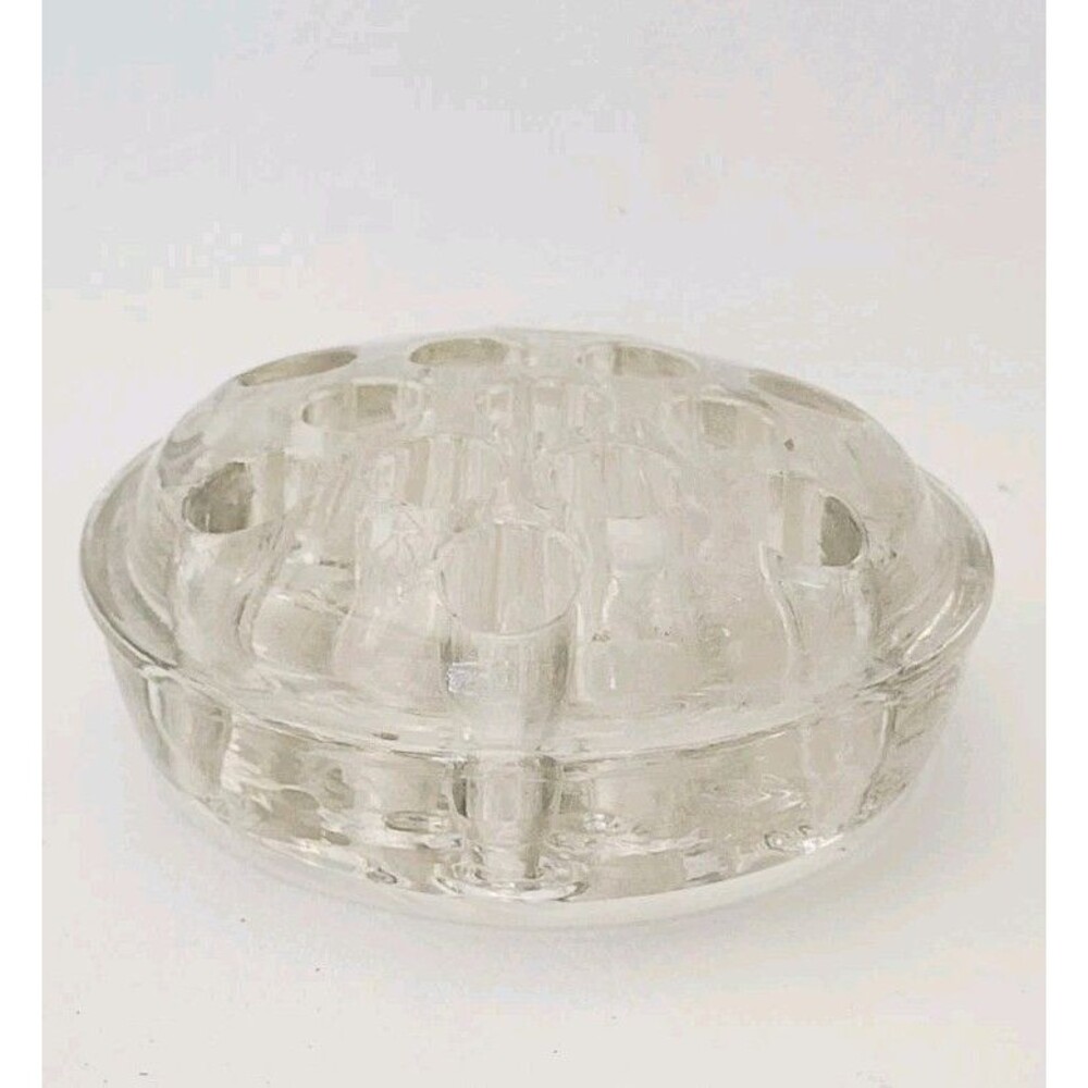 Vintage Floral Flower Frog Large Glass 13 Hole 4.5" x 2" Domed Footed